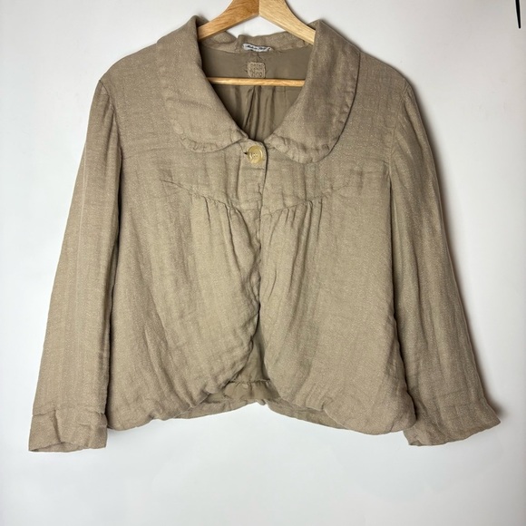 120% Lino Tan Glittered Linen Peter Pan Collar Jacket - Picture 1 of 6